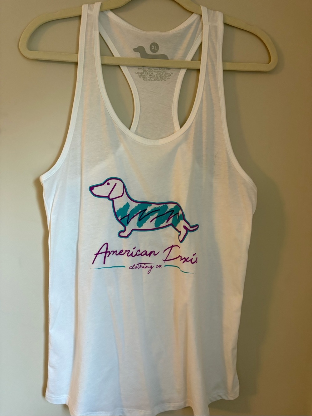 NWOT White Tank Top with Teal & Purple Dachshund Graphic